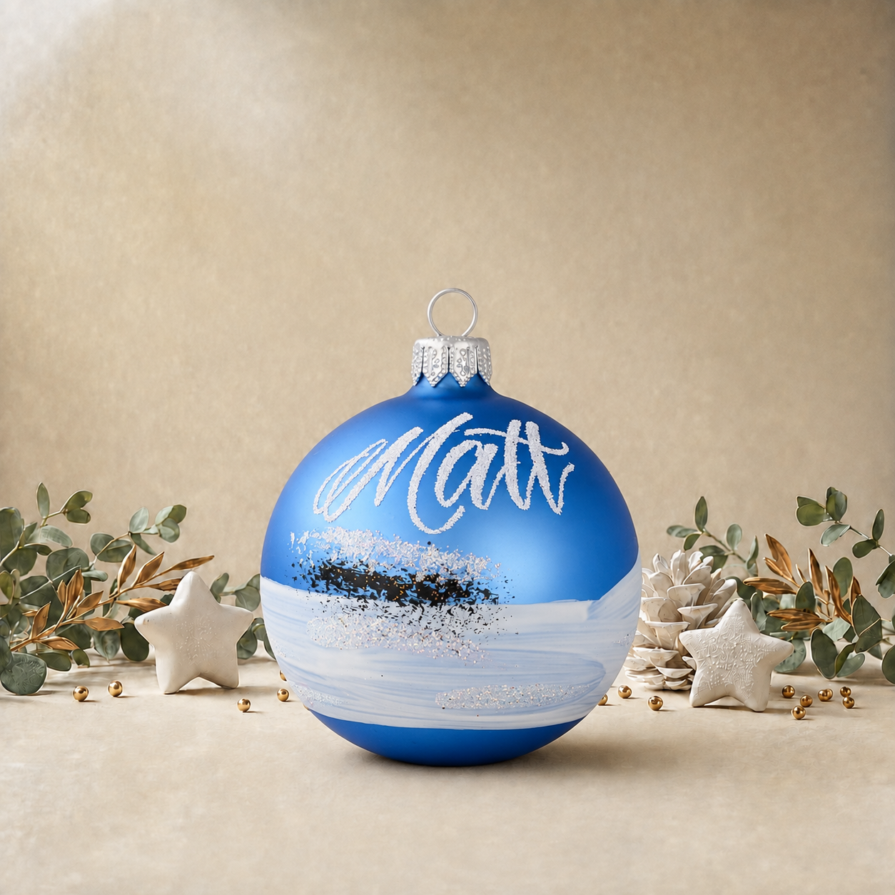 Christmas Tree Dressed with Colourful Baubles - Baby Blue front