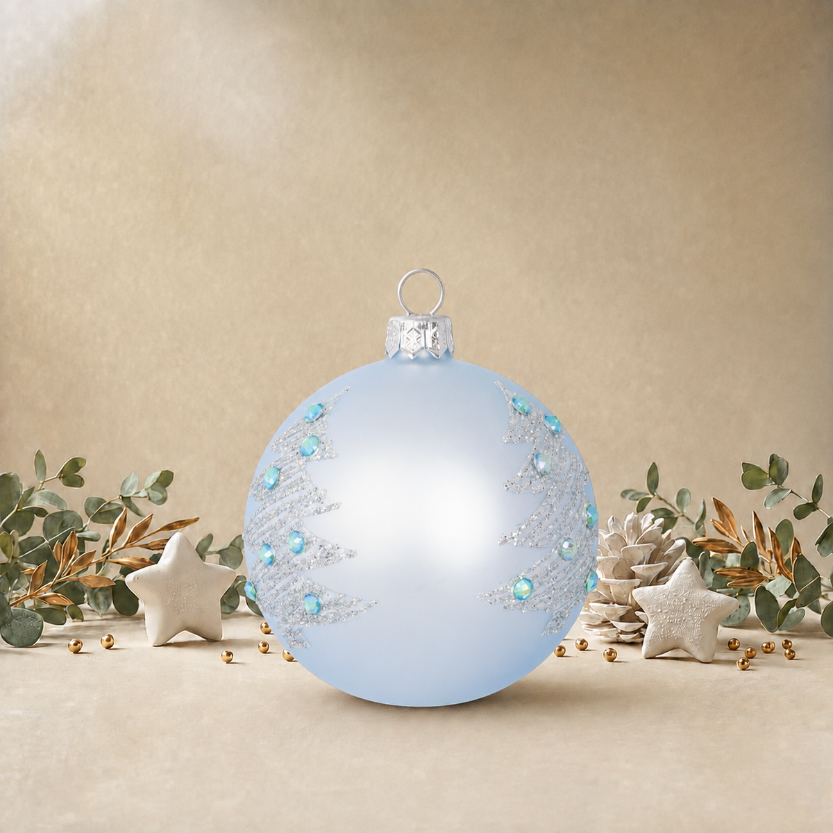 Light Blue Ornament with Silver Christmas Tree