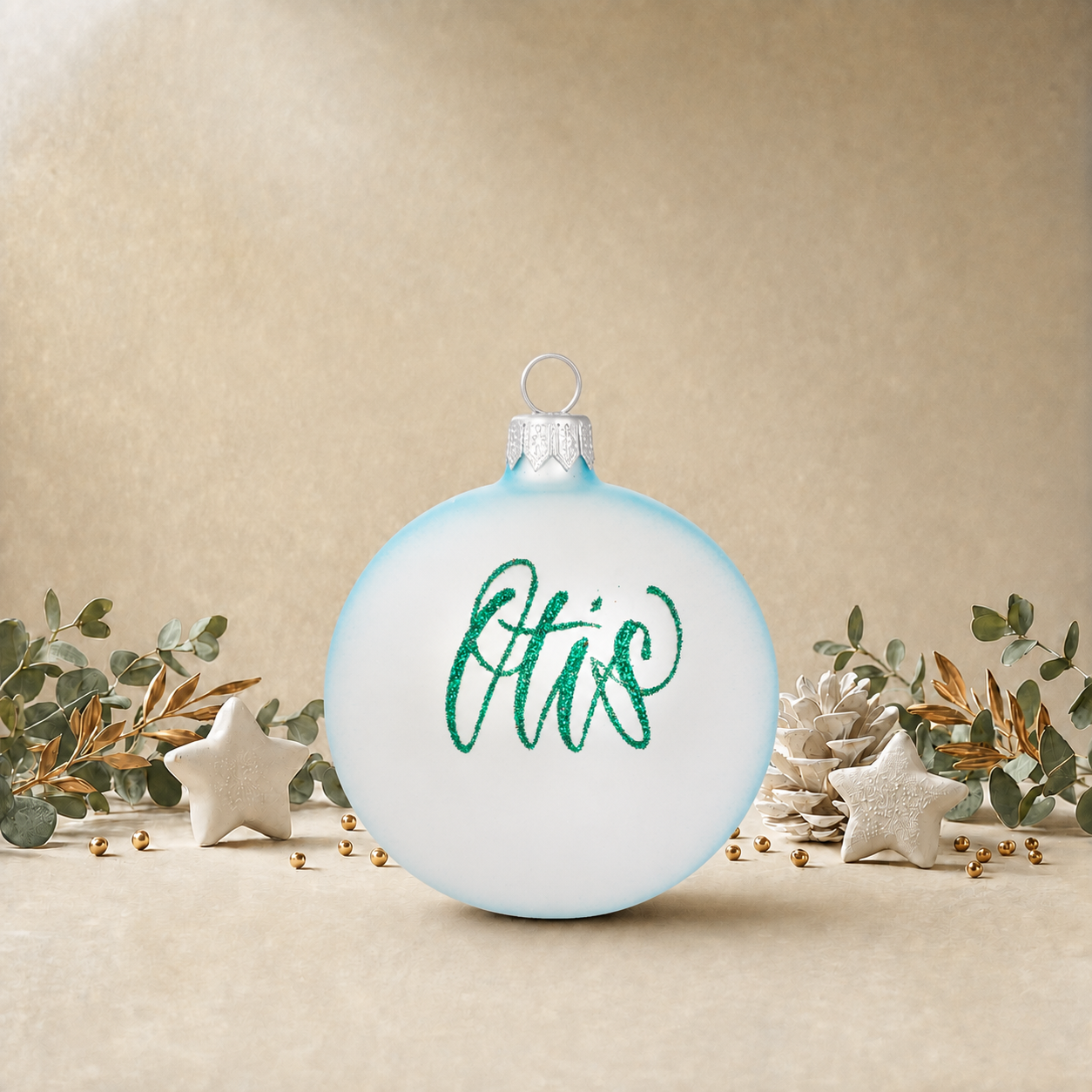 Jolly Reindeer with White Star Hanging from Horns - Baby Blue front