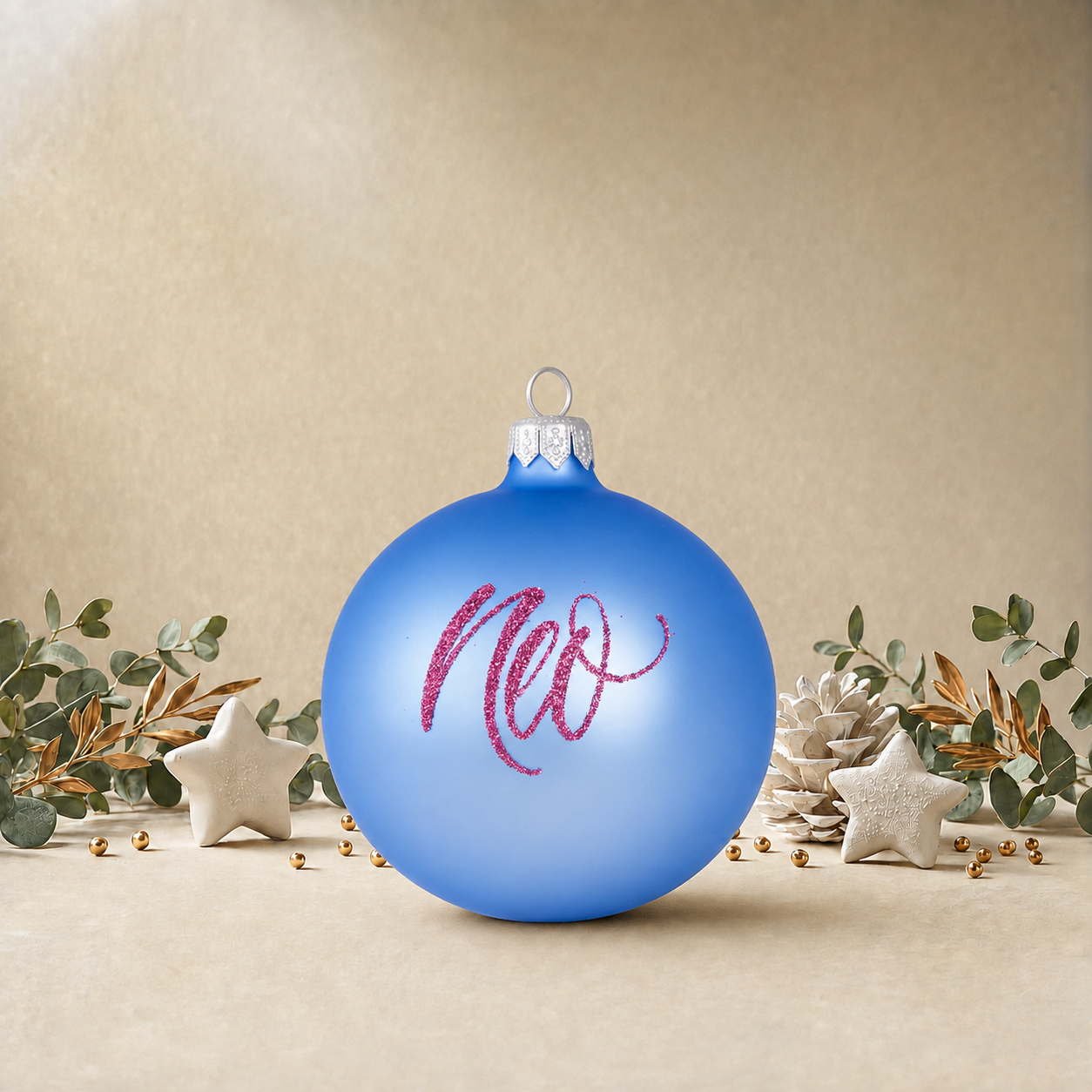 Medium Plain Baby Blue Bauble front