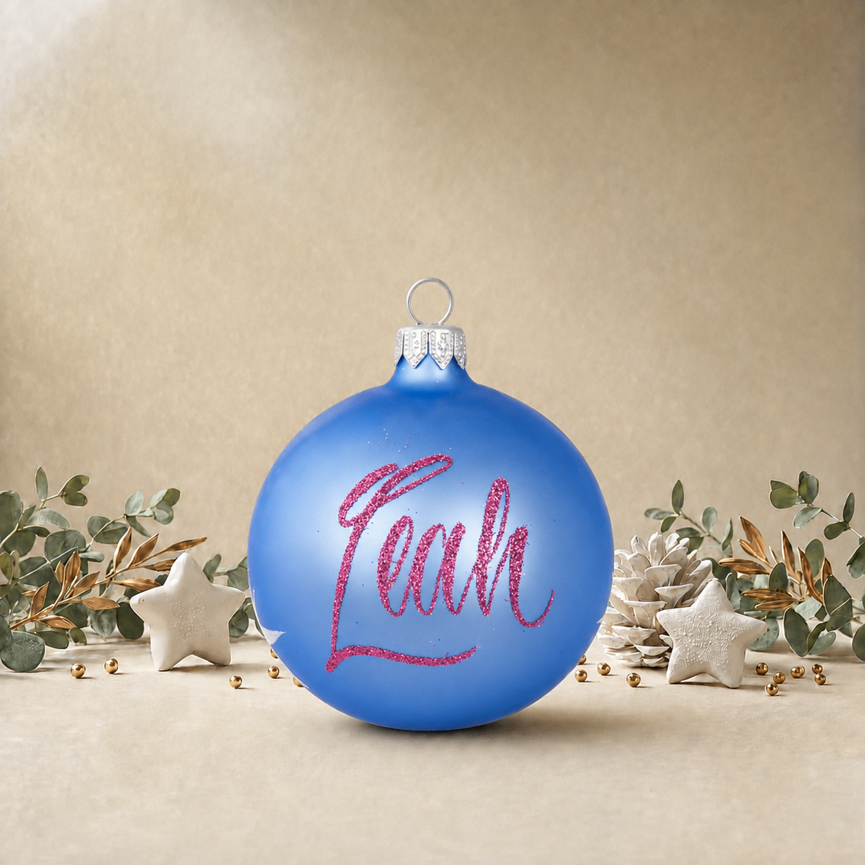 Baby Blue Bauble with White Stars front