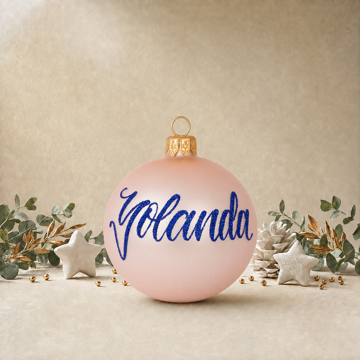 Baby Pink Bauble with Koala Holding Green Branch front