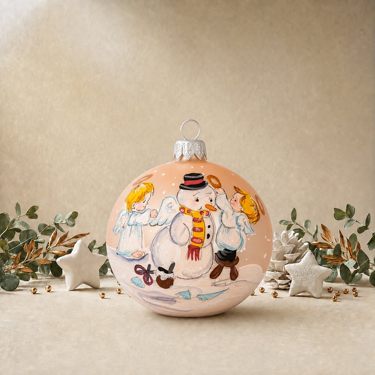 Baby Angels Building Snowman - Pink back