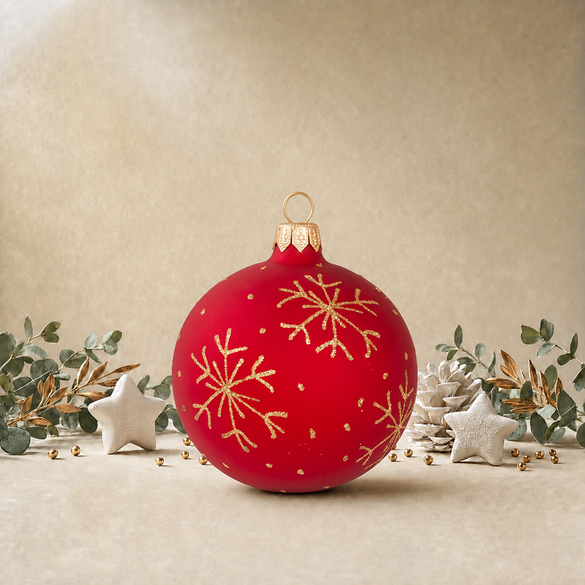 Frosted Red Bauble with Gold Snowflakes back