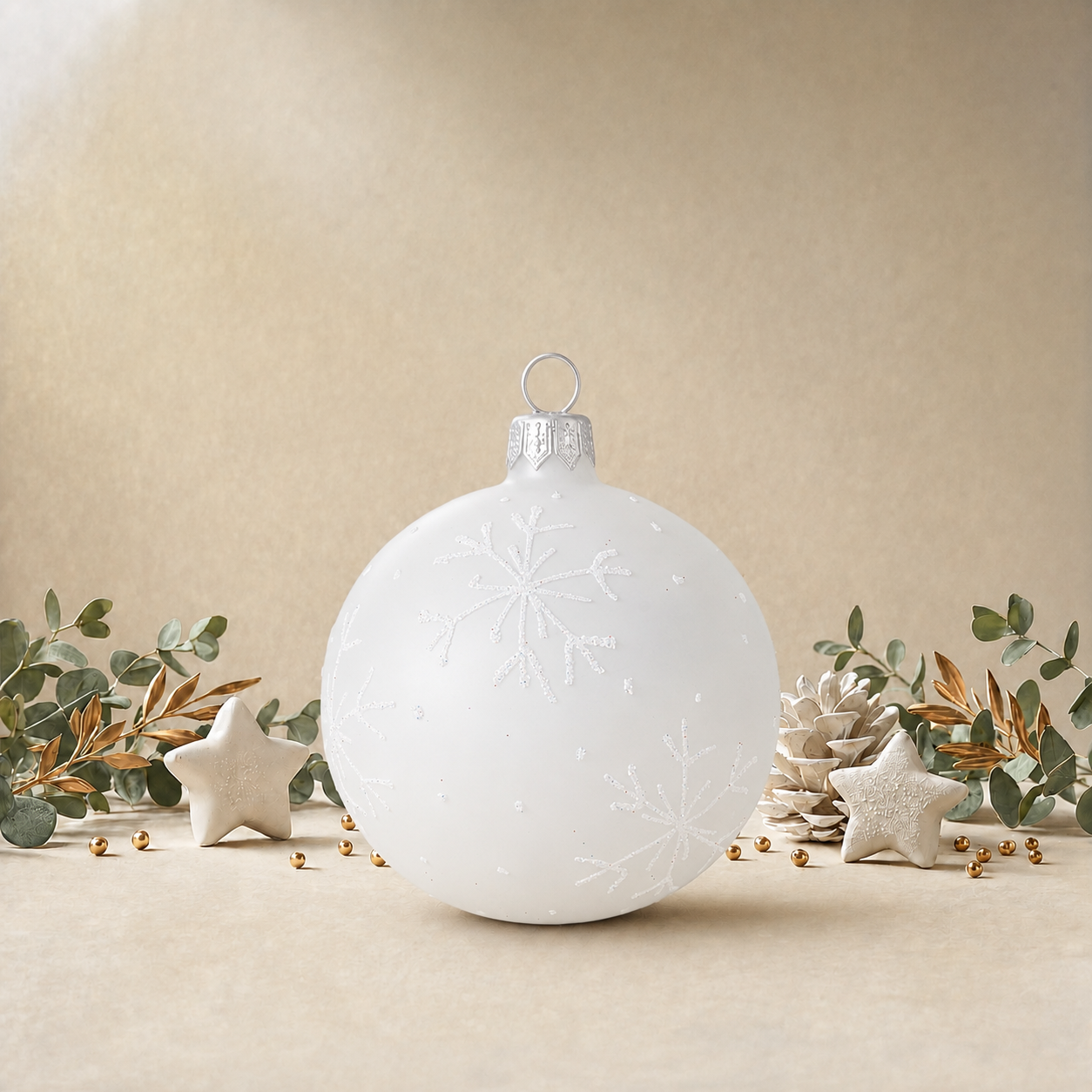Frosted White Bauble with Silver Snowflakes back