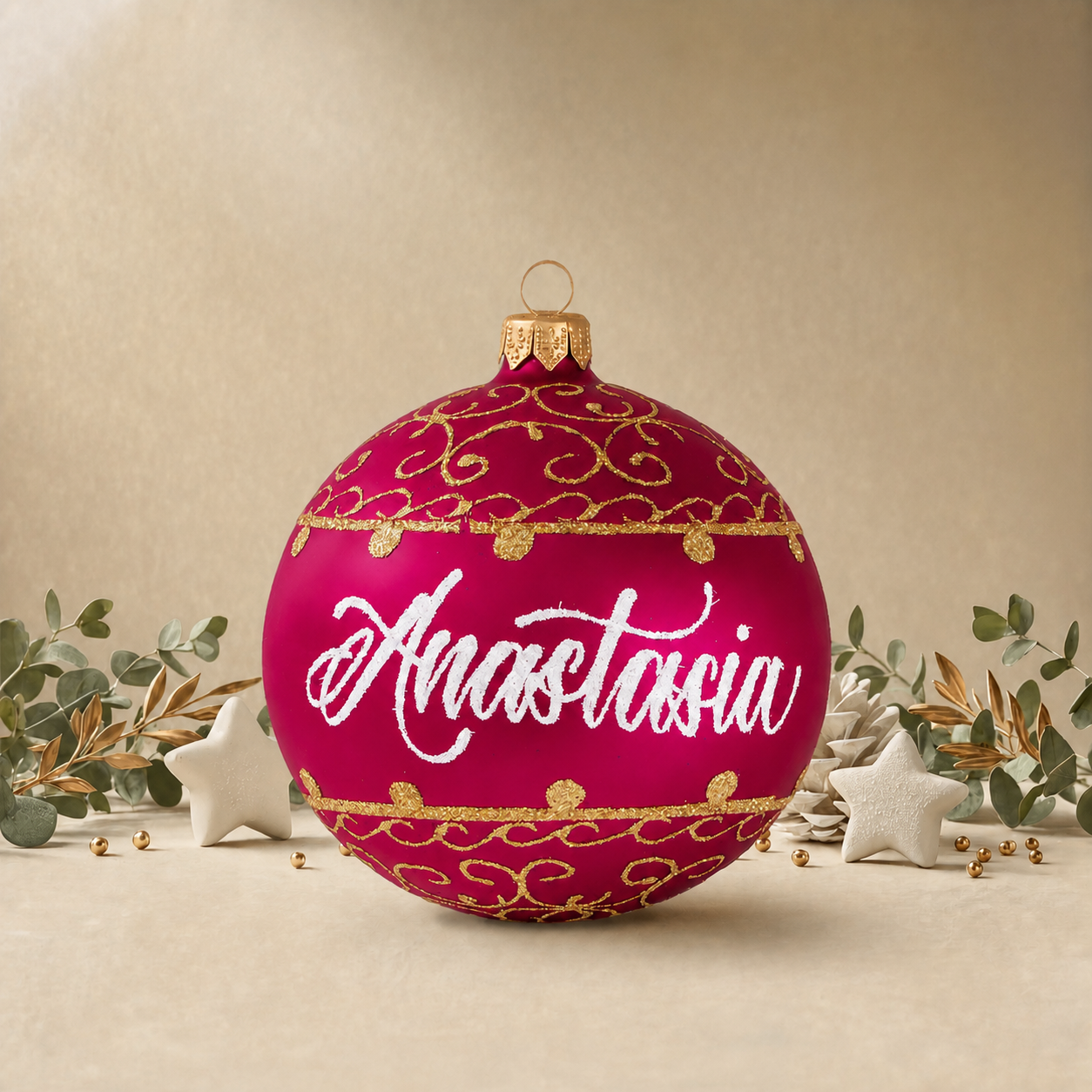 Fuchsia Bauble with Gold Ornamental Pattern front