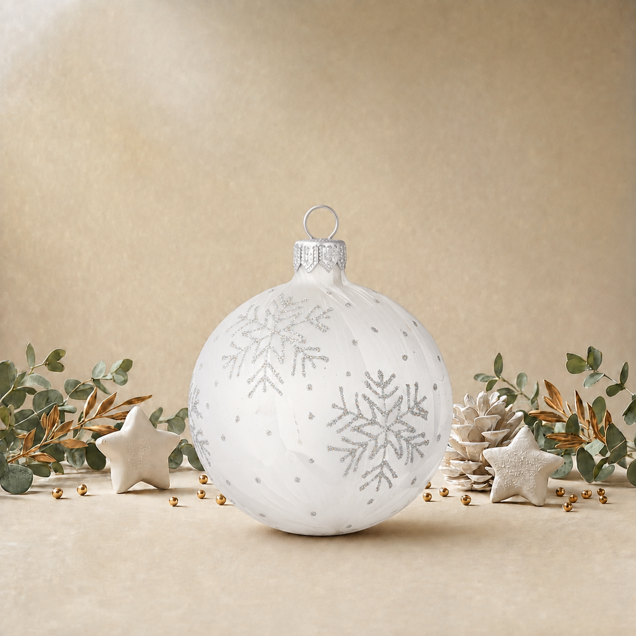 Frozen White Bauble with Silver Snowflakes back