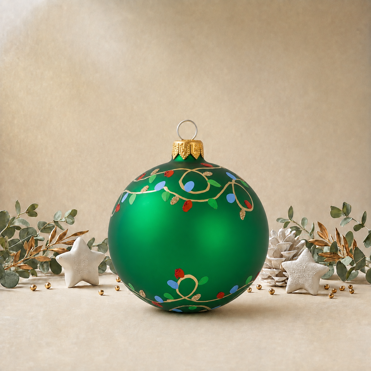 Green Bauble with Christmas Lights back