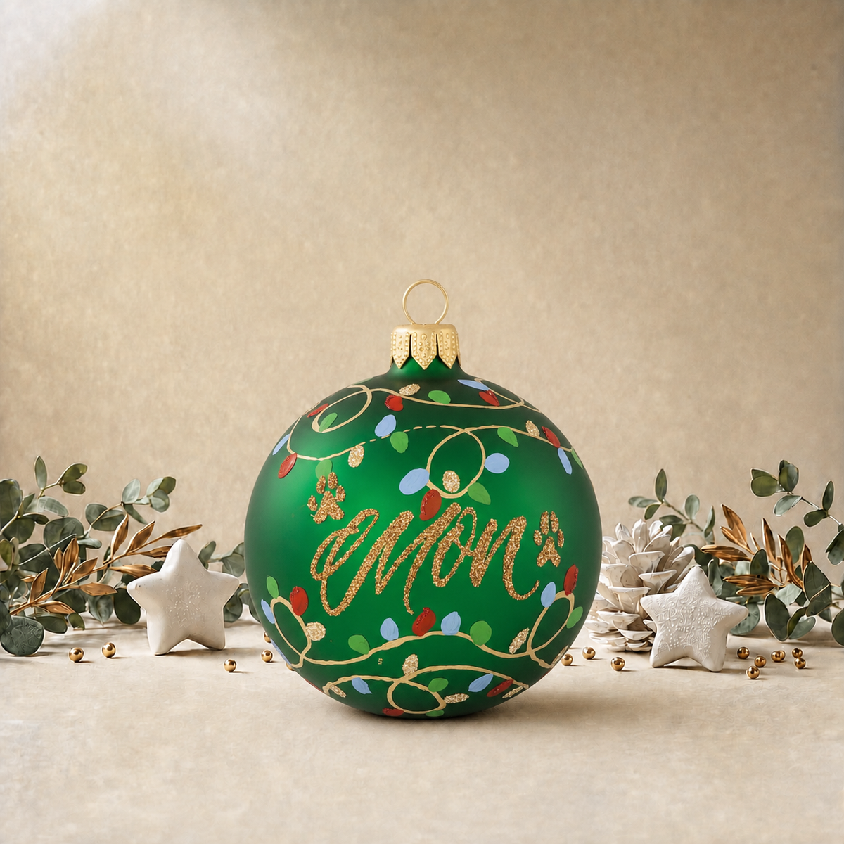 Green Bauble with Christmas Lights front