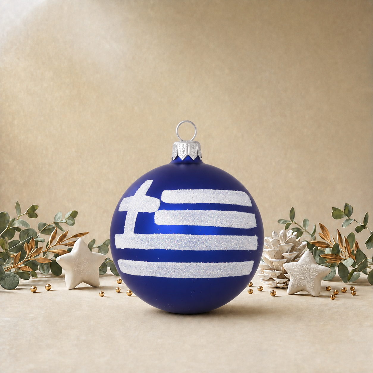 Greek Flag on Blue Bauble back