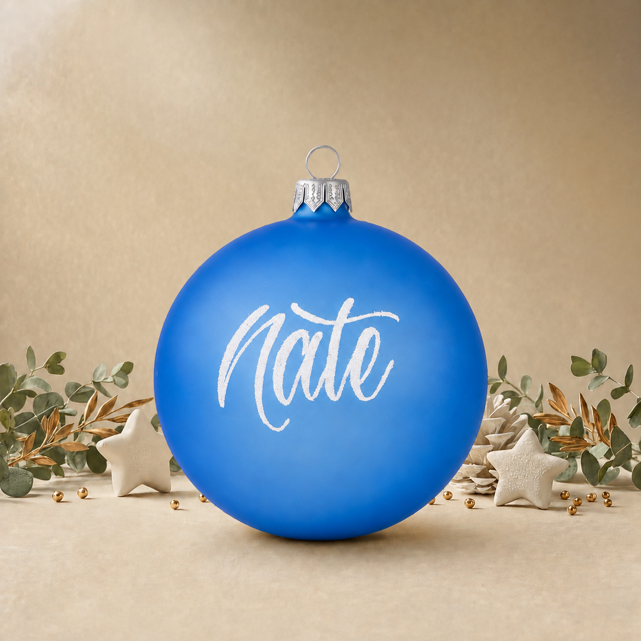 Large Frosted Baby Blue Bauble with Silver Snowflakes