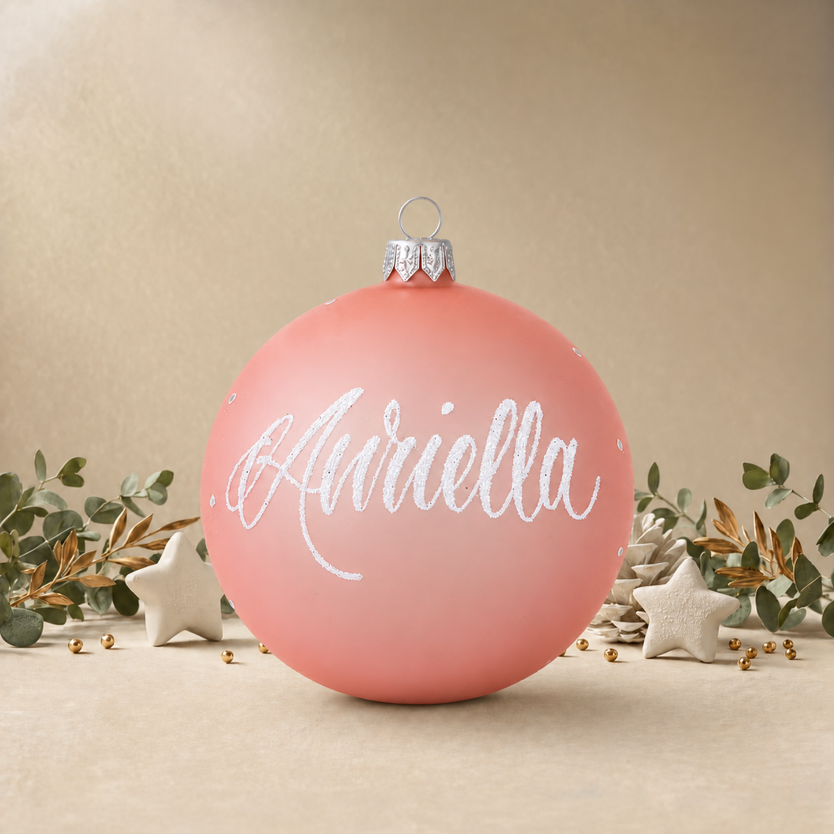 Frosted Baby Pink Bauble with White Snowflakes