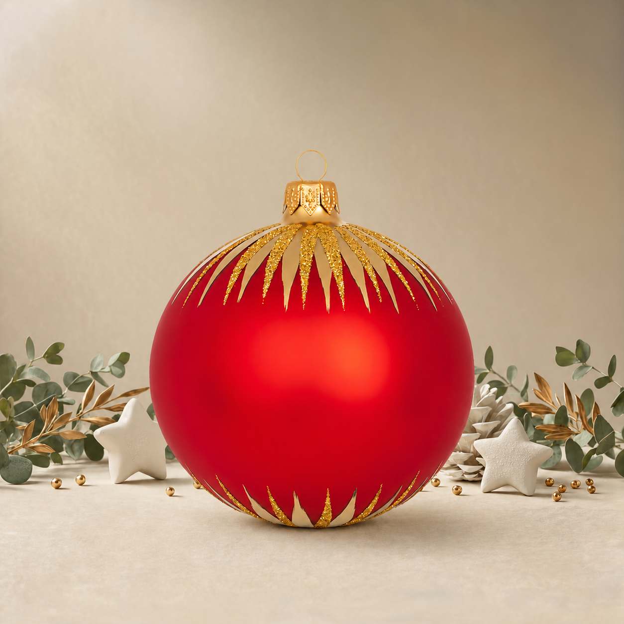 Large Red Bauble with Gold Icicles back