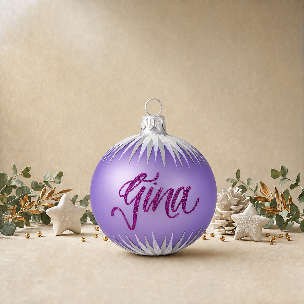 Medium Lavender Bauble with White Icicles front