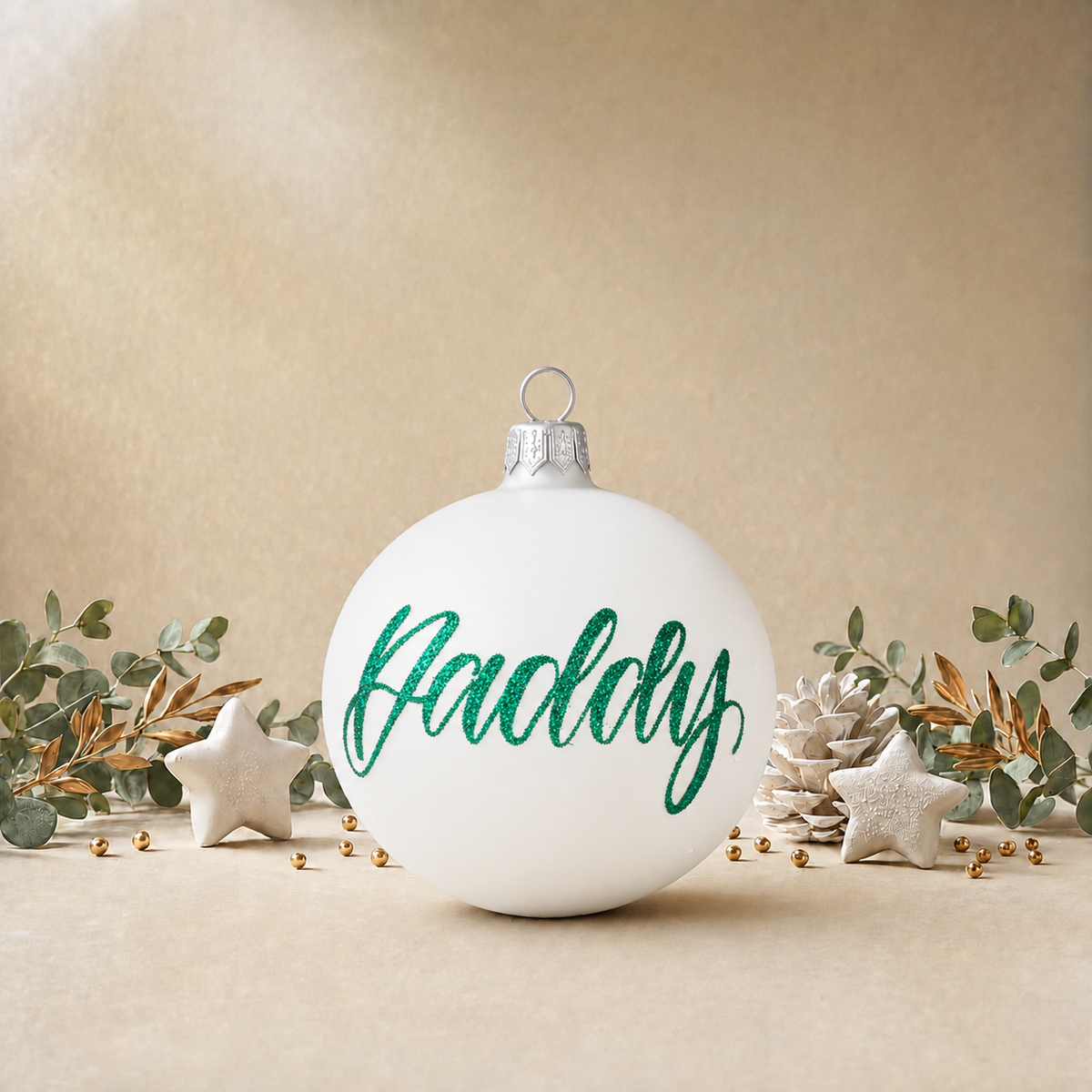 Mattee White Bauble with Snowflakes front