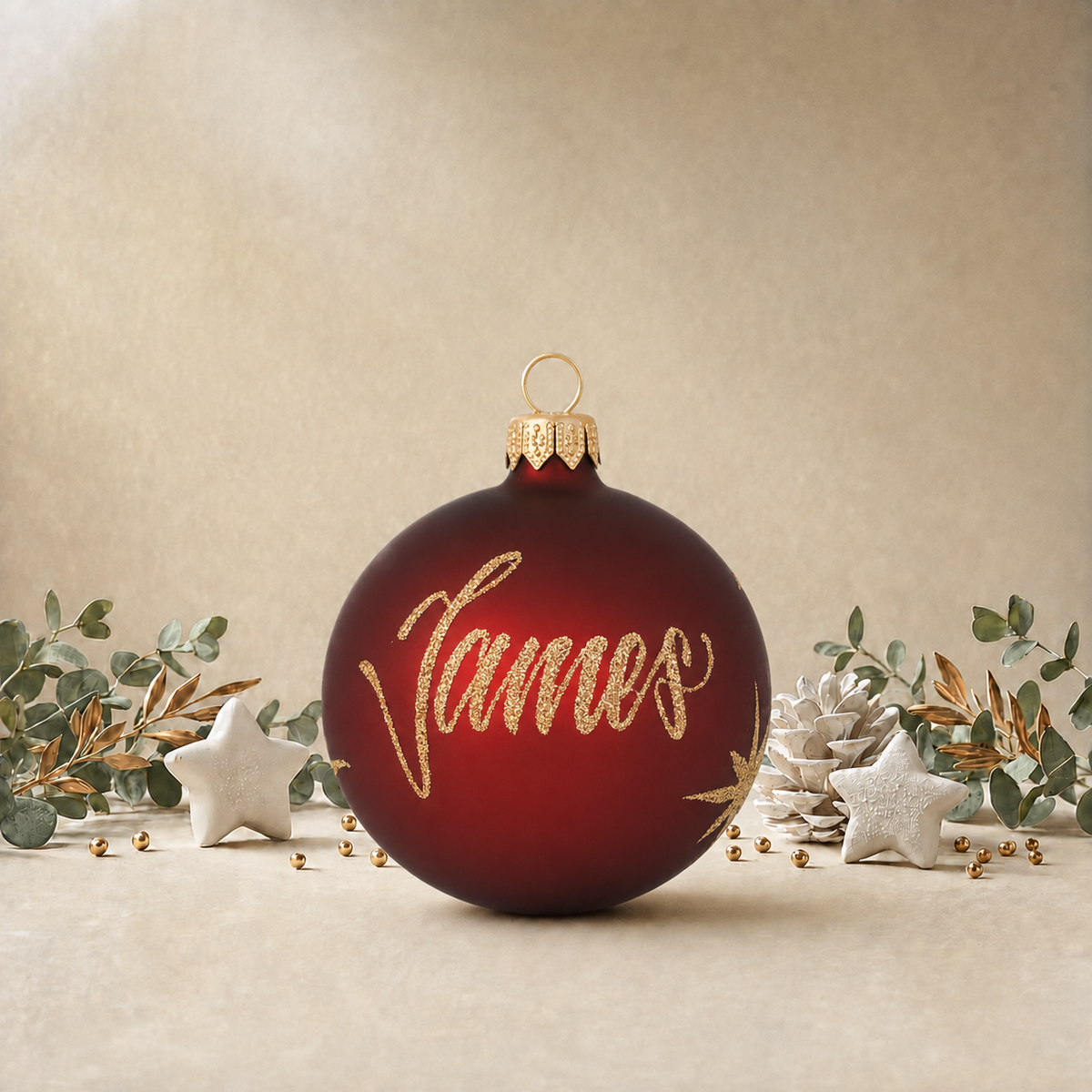 Maroon Bauble with Gold Stars front