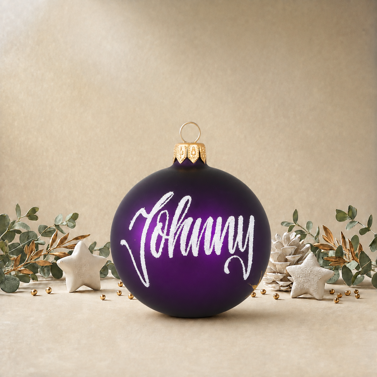 Purple Bauble with Gold Stars front
