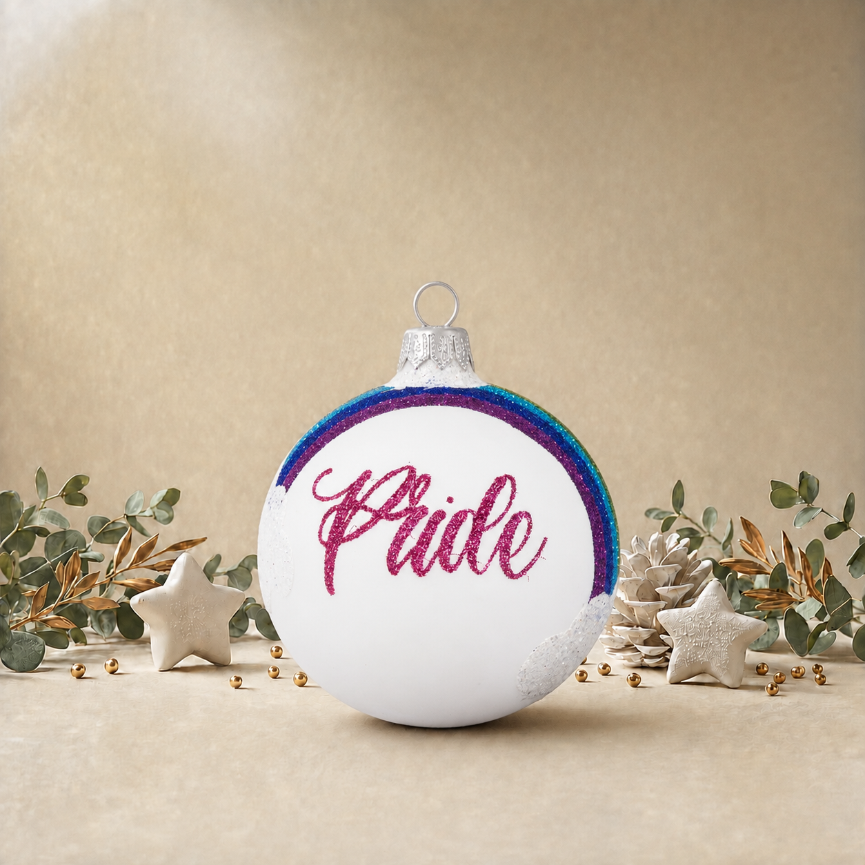 White Rainbow Bauble front