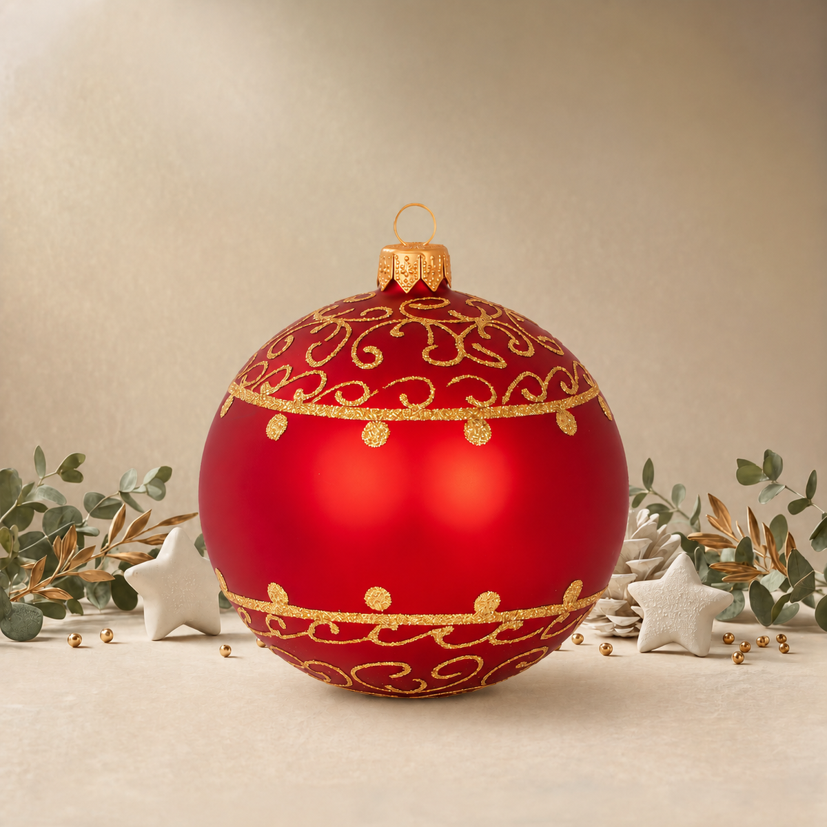 Red Bauble with Gold Ornamental Pattern back
