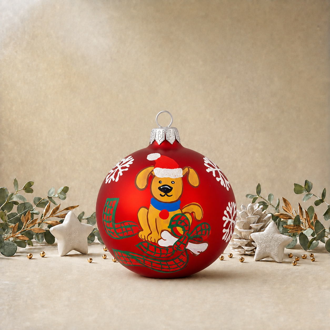 Cute Puppy with Christmas Hat and Bone back