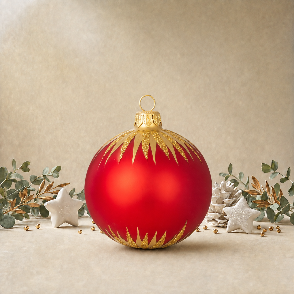 Medium Red Bauble with Gold Icicles back