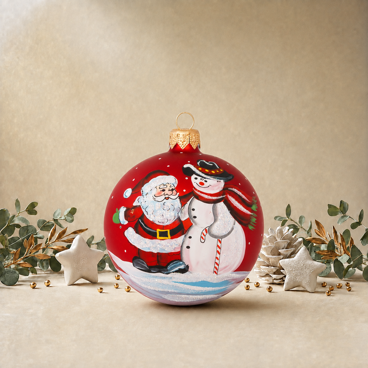 Red Santa with Snowman back