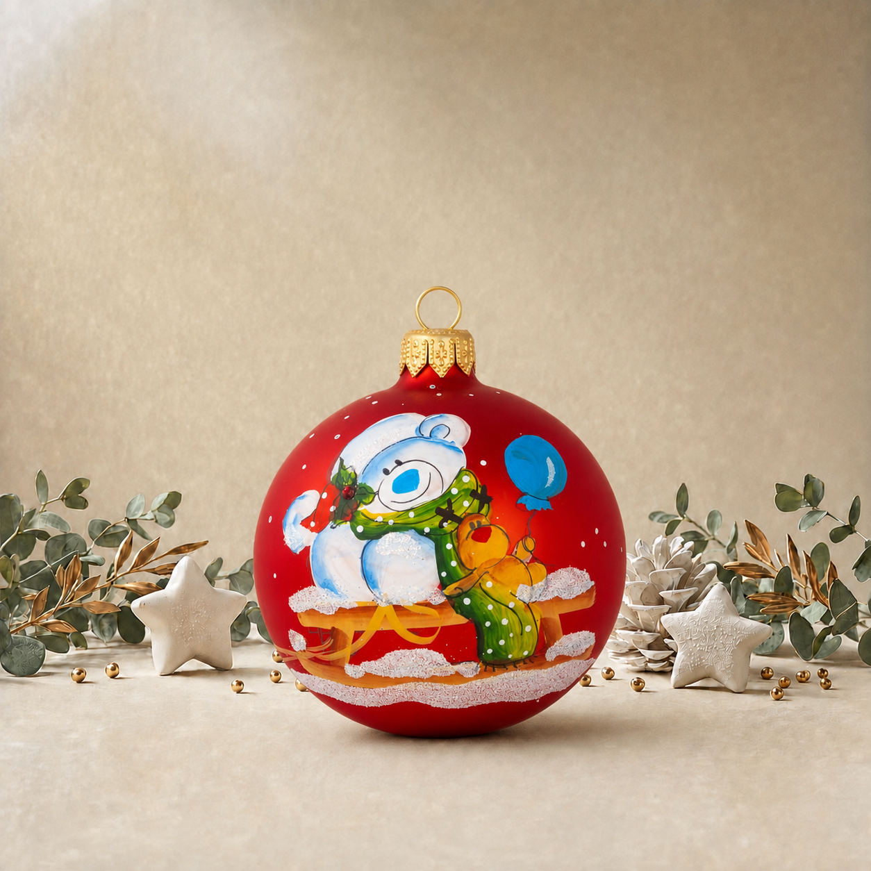 Teddy Bear Riding Sleigh with Reindeer Toy - Red back