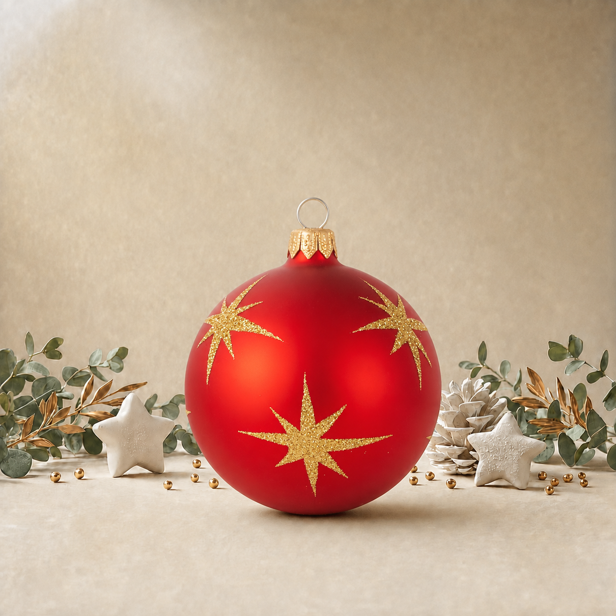 Red Bauble with Gold Stars back