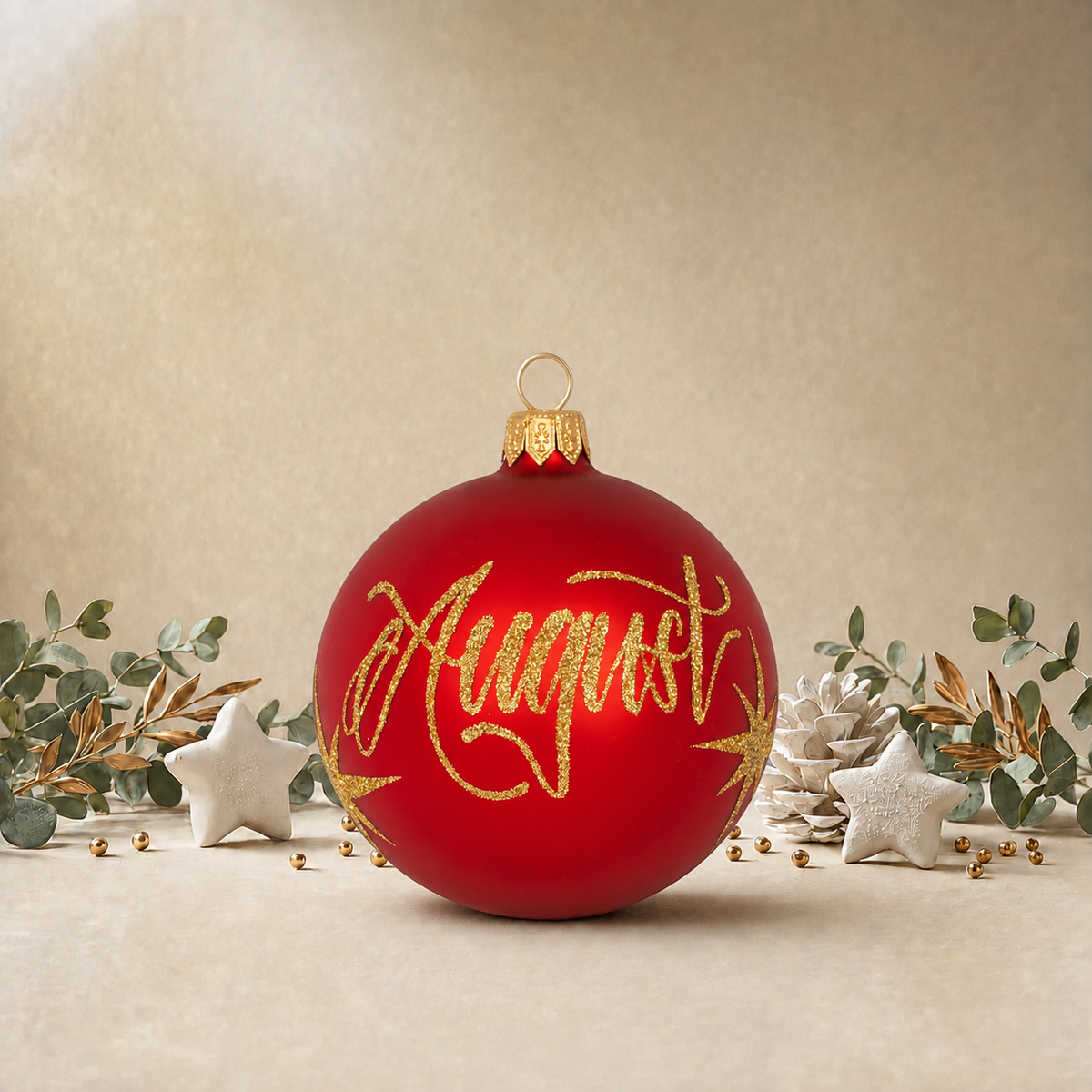 Red Bauble with Gold Stars front