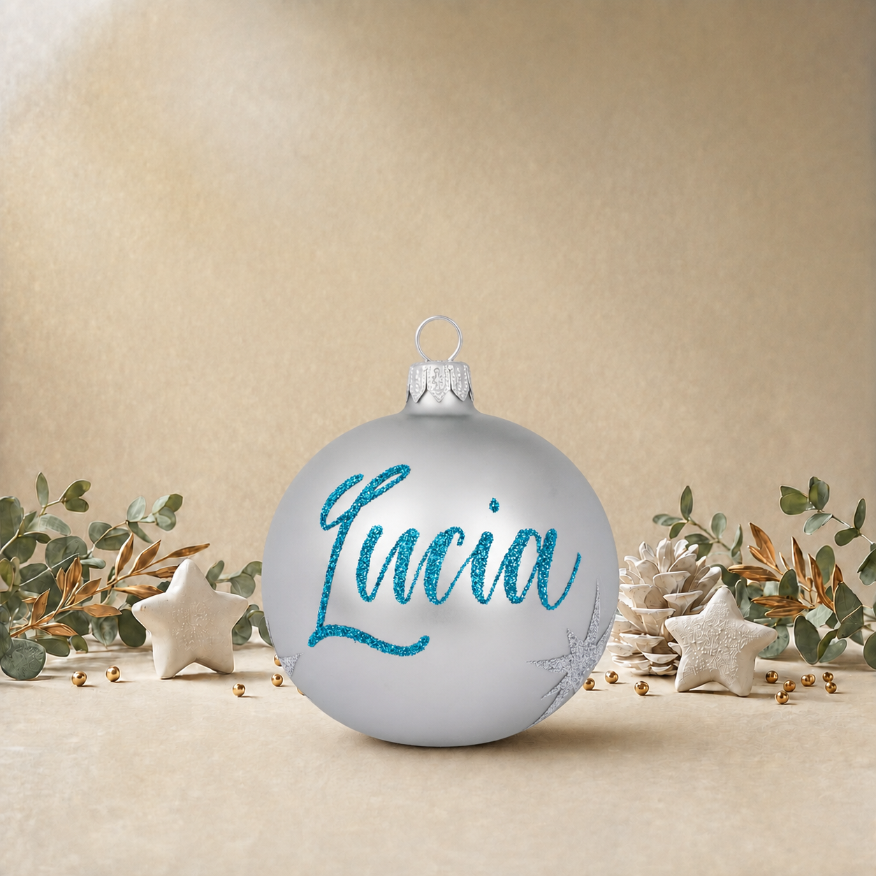Silver Bauble with Silver Stars front