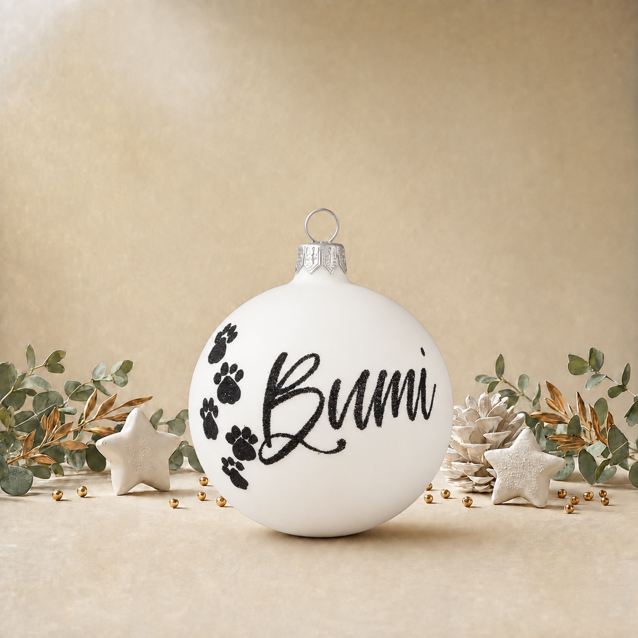 White Bauble with Paw Prints front