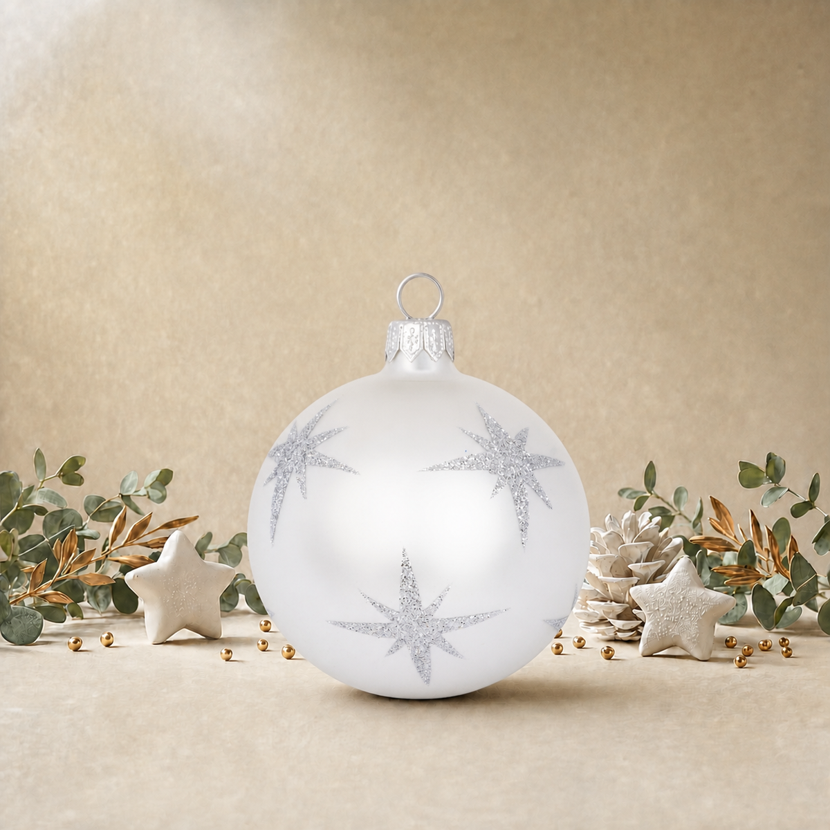 White Bauble with Silver Stars back