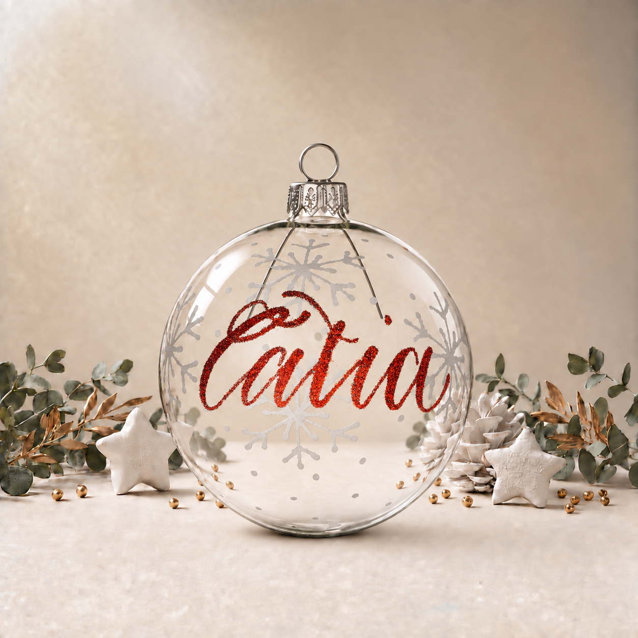 Large Clear Bauble with Snowflakes