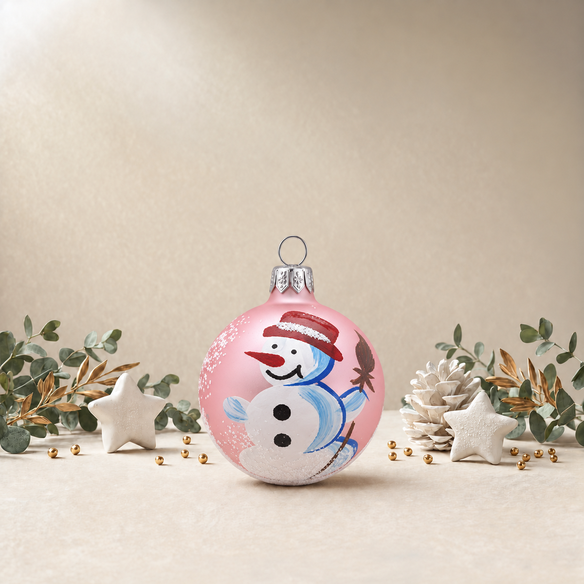 Light Pink Snowman with Broomstick