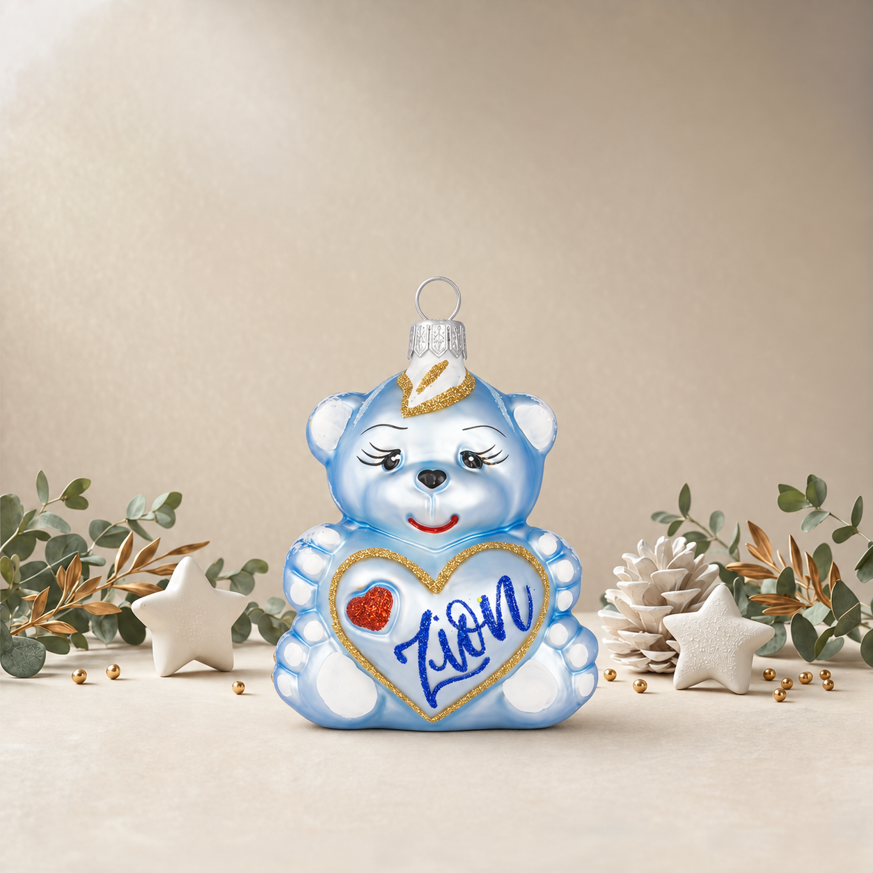 Teddy Bear Holding Heart - Baby Blue