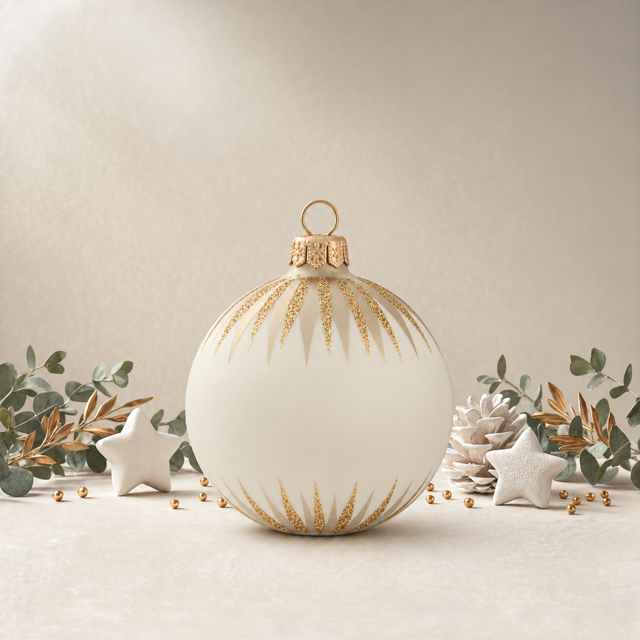 Medium Cream Bauble with Gold Icicles