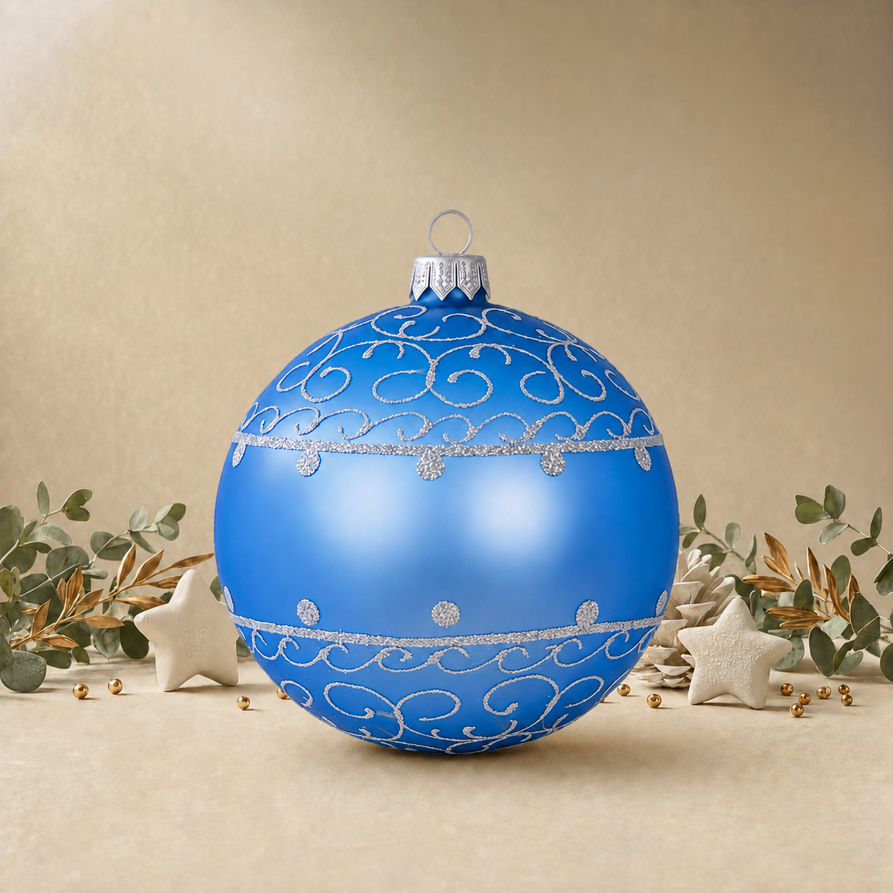 Baby Blue Bauble with Silver Ornamental Pattern back