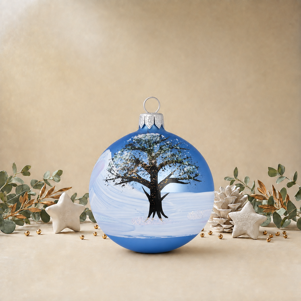 Christmas Tree Dressed with Colourful Baubles - Baby Blue back