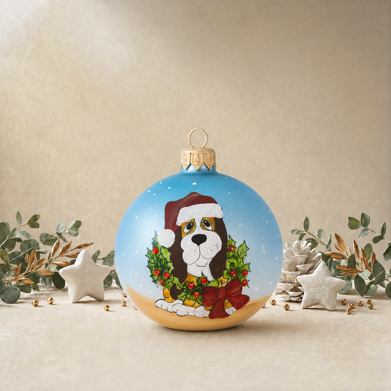Dog with Green Wreath - Baby Blue back