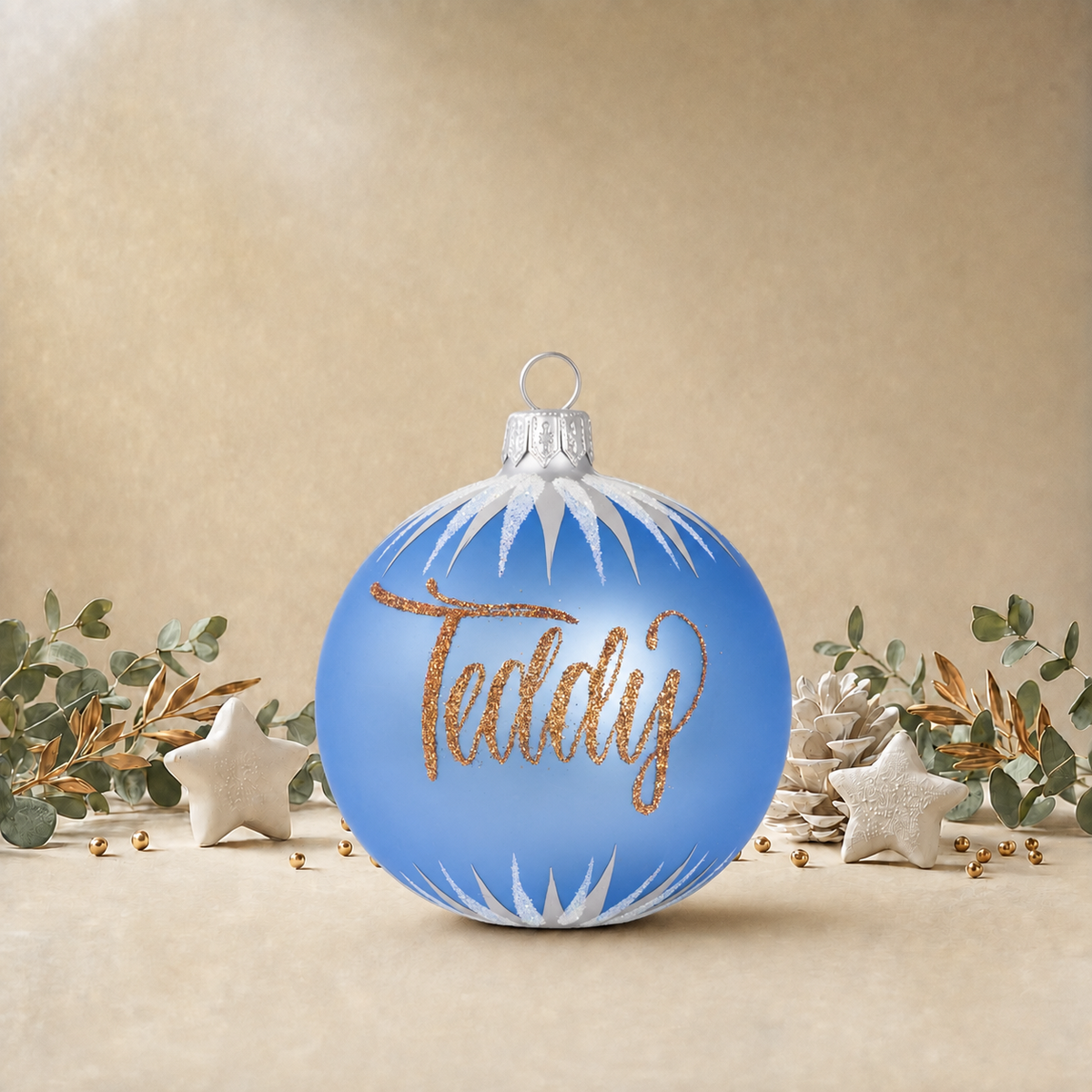 Baby Blue Bauble with Silver Icicles front