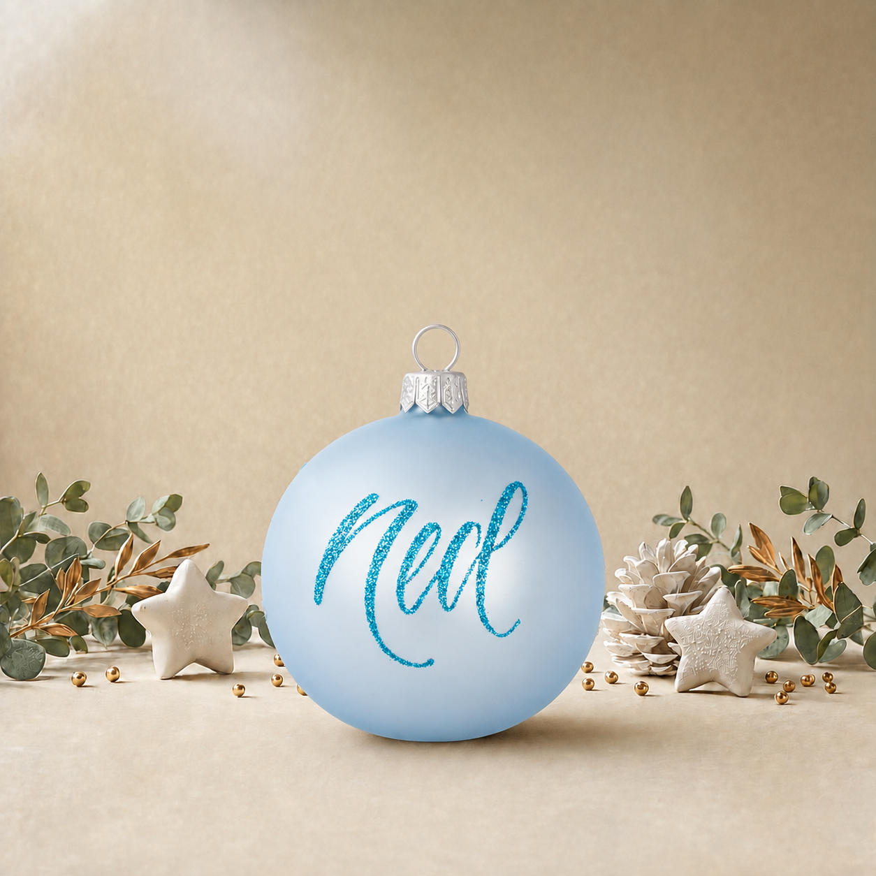 Light Blue Ornament with Silver Christmas Tree