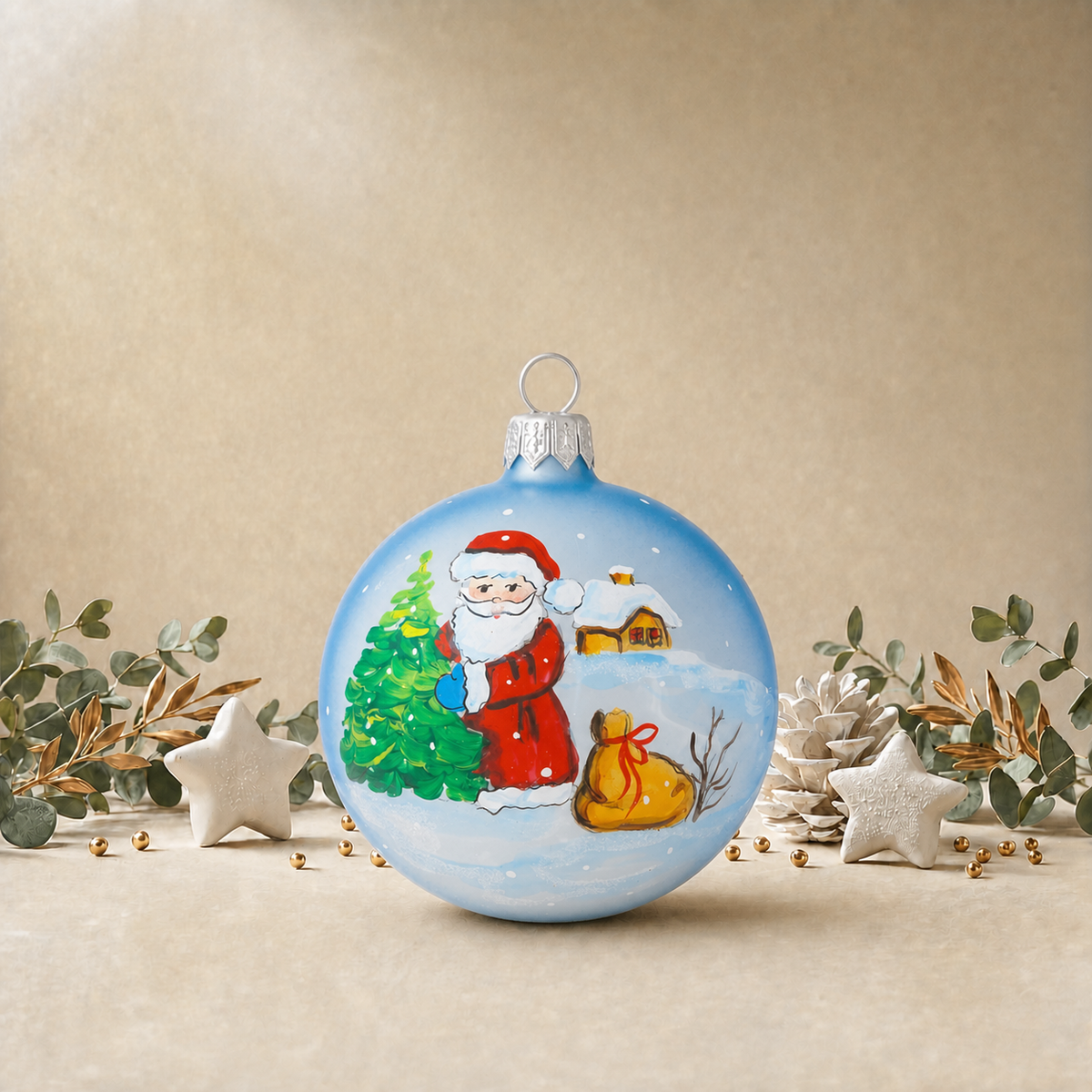 Baby Blue Bauble with Santa back