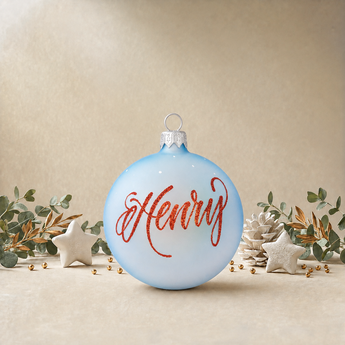 Baby Blue Bauble with Santa front