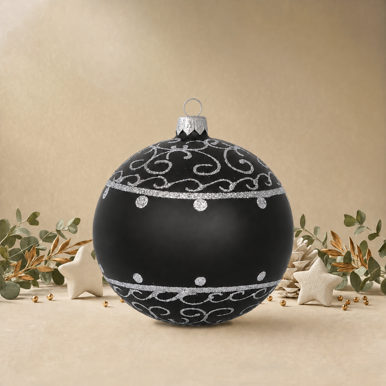 Black Bauble with Silver Ornamental Pattern back