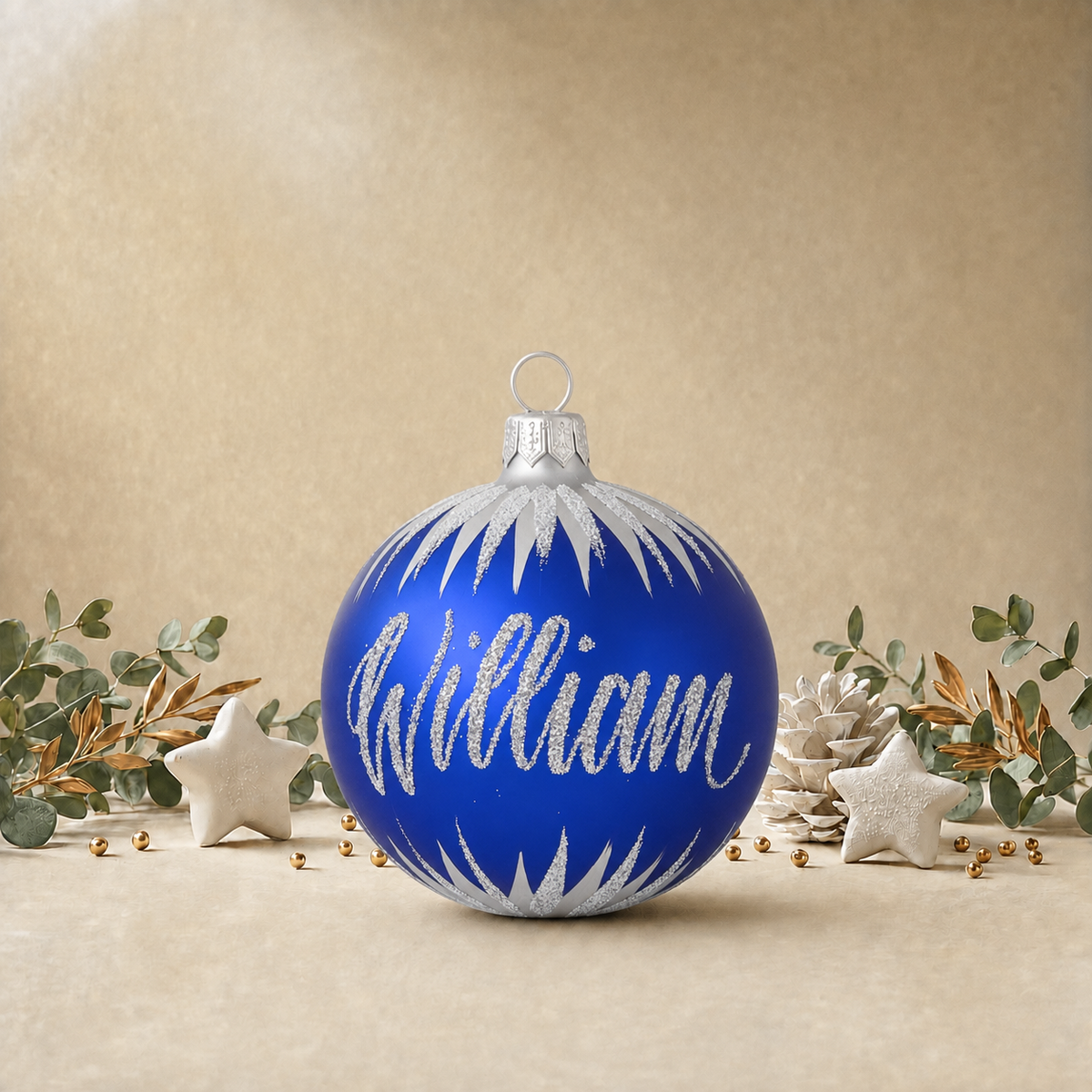 Medium Blue Bauble with Silver Icicles front