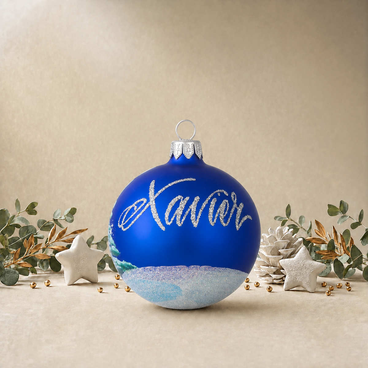 Snowman Carrying Broomstick - Blue front