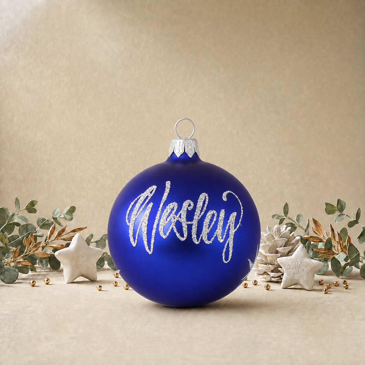 Dark Blue Bauble with Silver Stars front