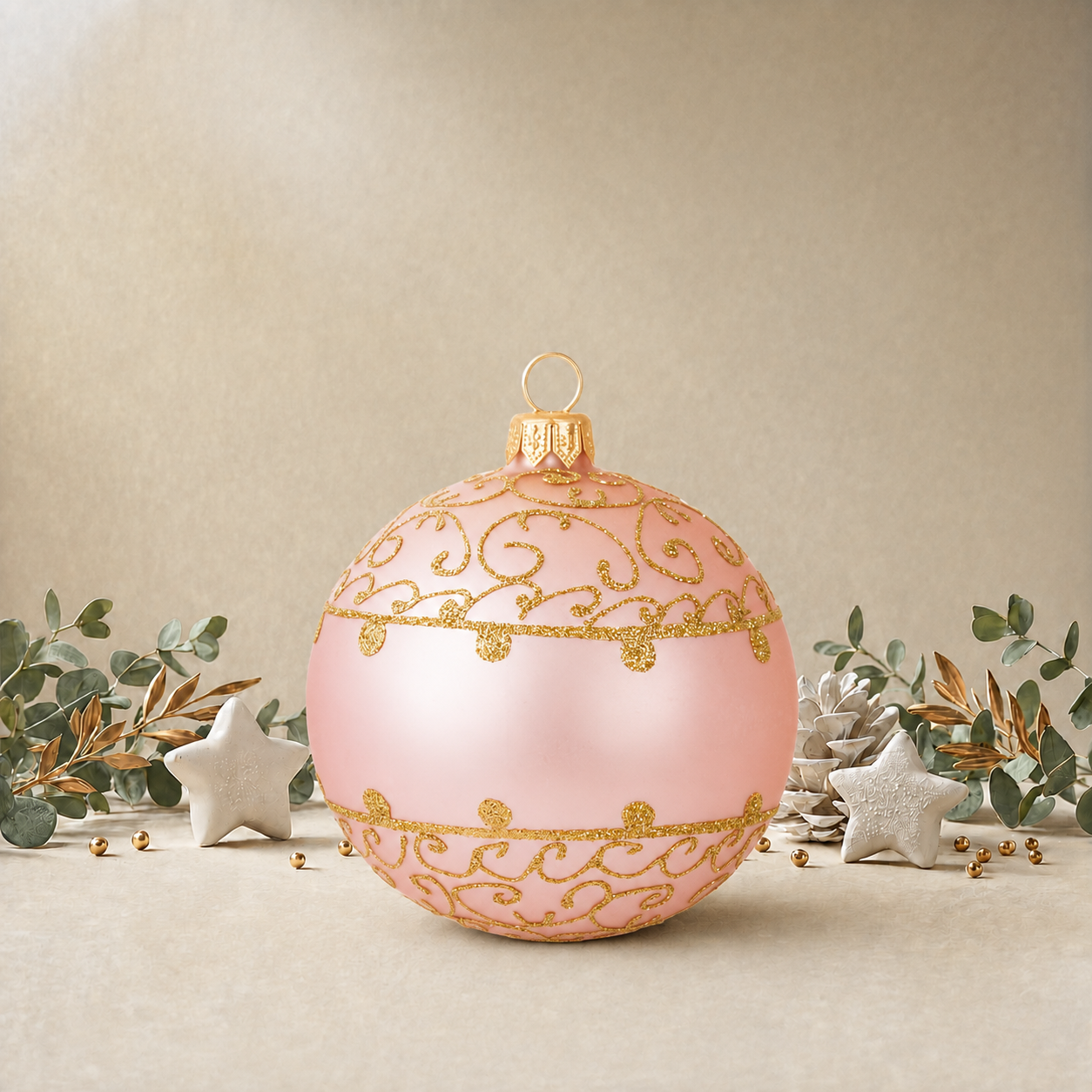 Baby Pink Bauble with Gold Ornamental Pattern back