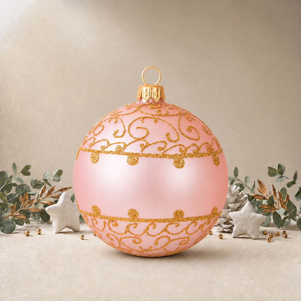 Baby Pink Bauble with Gold Ornamental Pattern, back