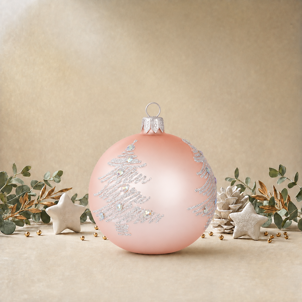 Baby Pink Bauble with Christmas Tree